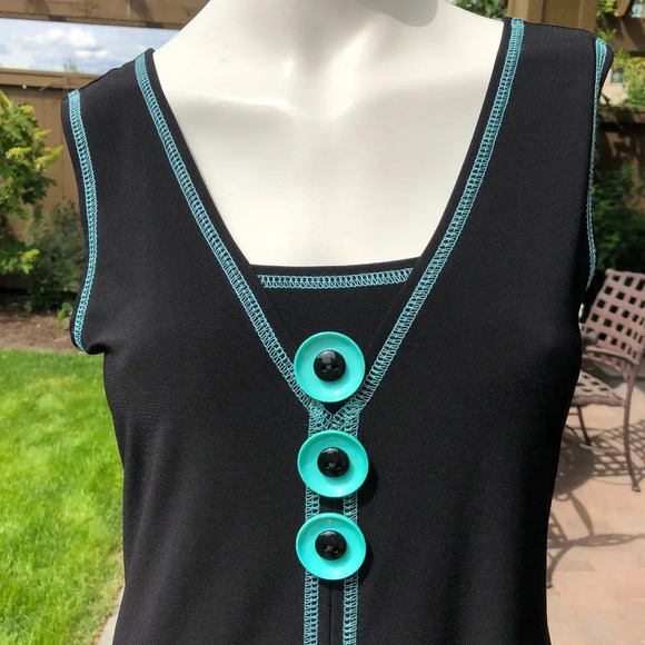 Joseph Ribkoff Casual Sleeveless V Neck Polyester Dress Black w Blue Sz 6 NWT - Picture 3 of 10